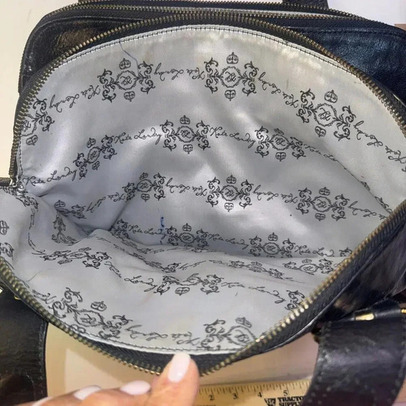 Kate Landry Luxury Classic Designer Multi Pocketed Buckle Black Leather Handbag - Picture 3 of 15